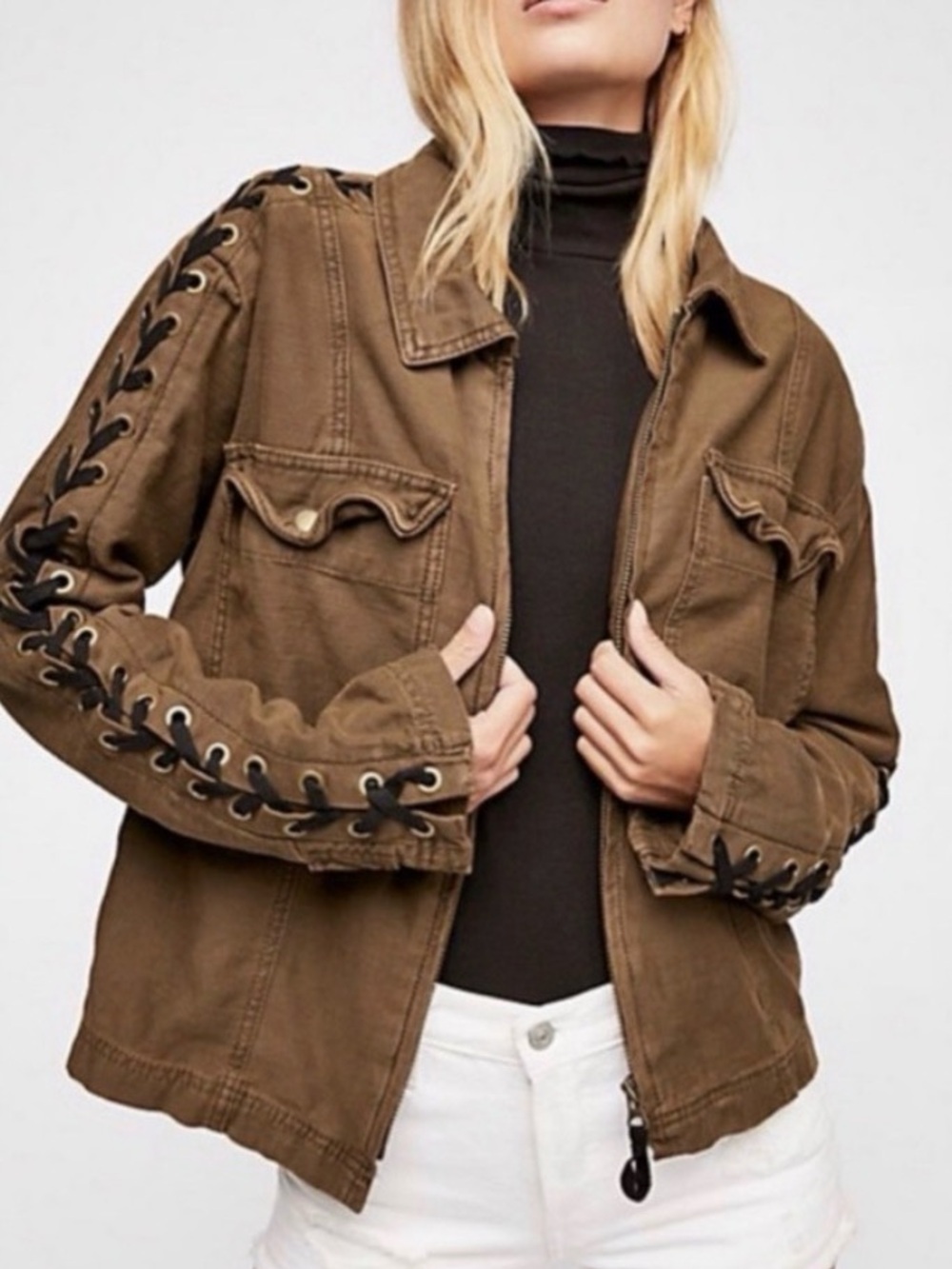 Free People Faye Military Jacket | Moss Green | Size L
